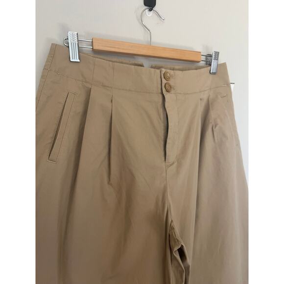 Maeve by Anthropologie Pleated Wide Leg Cropped Ankle Pants in Beige Womens sz 8 - Picture 3 of 7